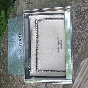 NWT KATE SPADE white w/AB crystal wallet in box parchment Morgan